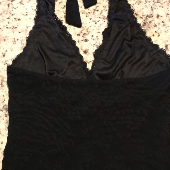 Rampage Black Lace Halter Top with Black Sequin Trim Detail Double Lined Large - Picture 7 of 15
